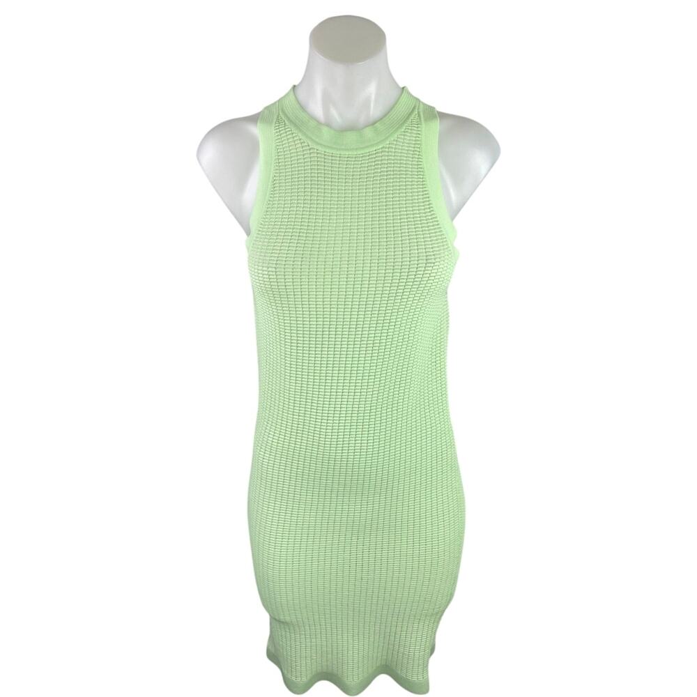 Solid & Striped Green Sleeveless High Neck Waffle Knit Mini Bodycon Dress Size S